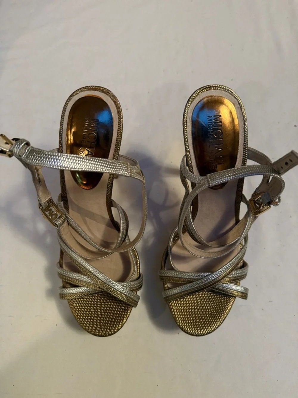MICHAEL Michael Kors Metallic Gold and Silver Platform Heels